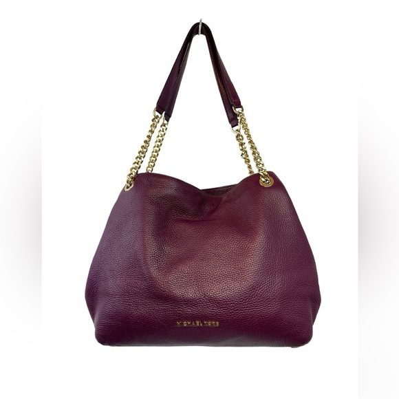 Michael Kors Handbags - Michael Kors Jet Set Pebble Leather Plum Gold Double Chain Shoulder Bag Purse